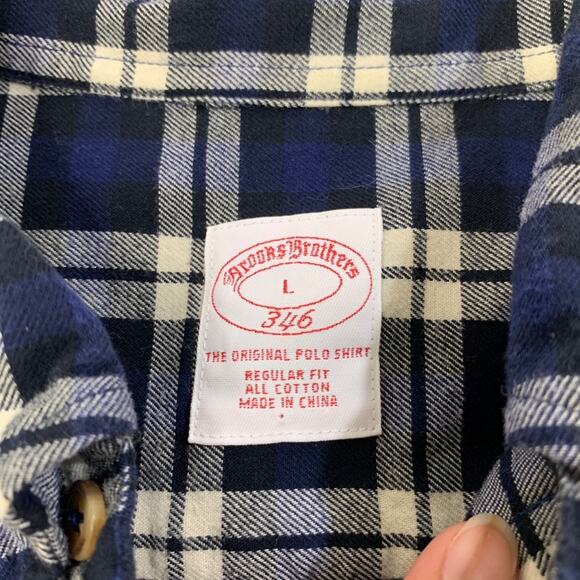 Brooks Brothers Shirt Mens L Windsor Blue Check Cotton Button Down Long Sleeve - Picture 4 of 9